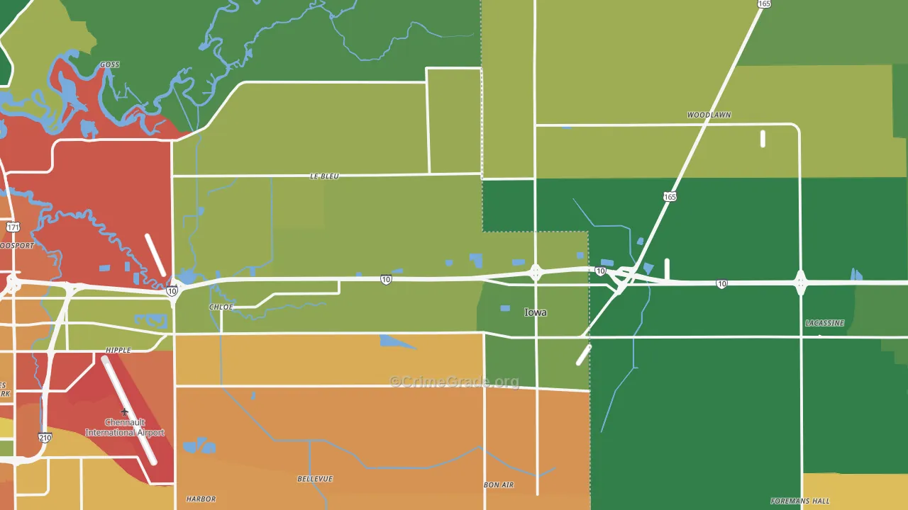 Iowa, LA Map of Assault Rates