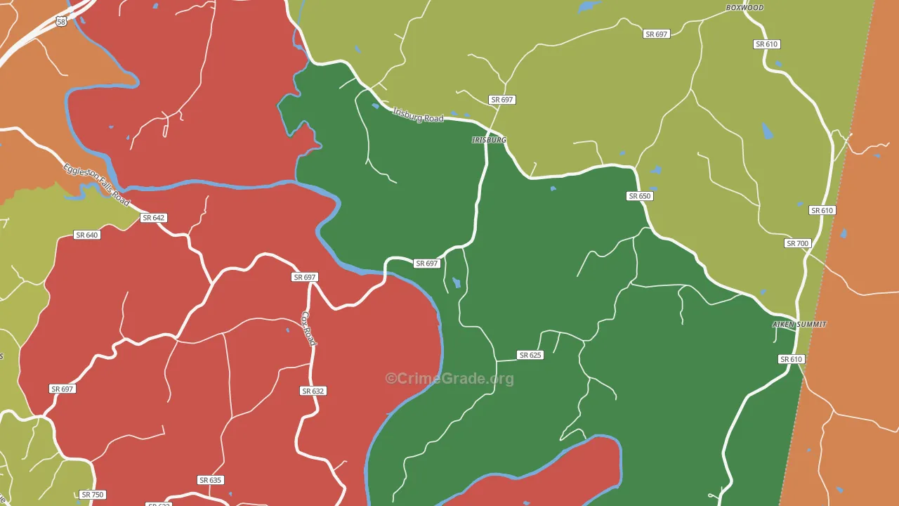 Irisburg, VA Map of Assault Rates