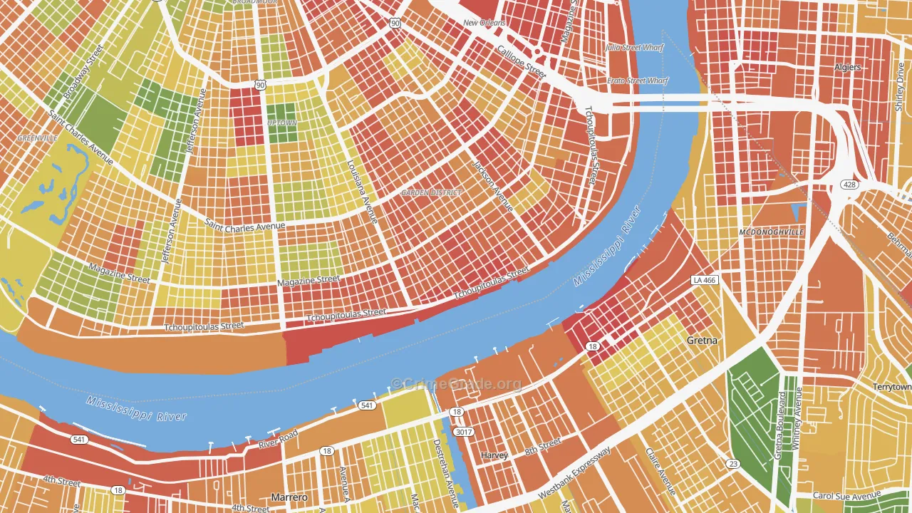 Irish Channel, New Orleans, LA Map of Assault Rates