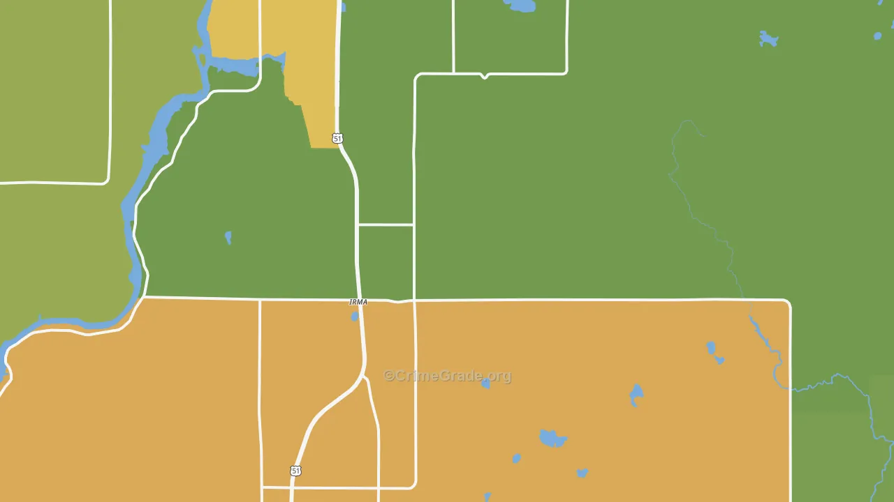 Irma, WI Map of Assault Rates