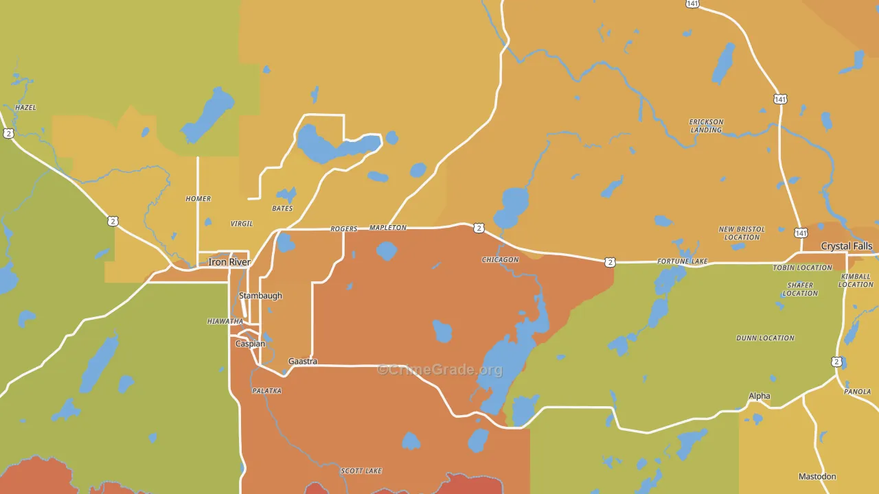 Iron County, MI Map of Assault Rates