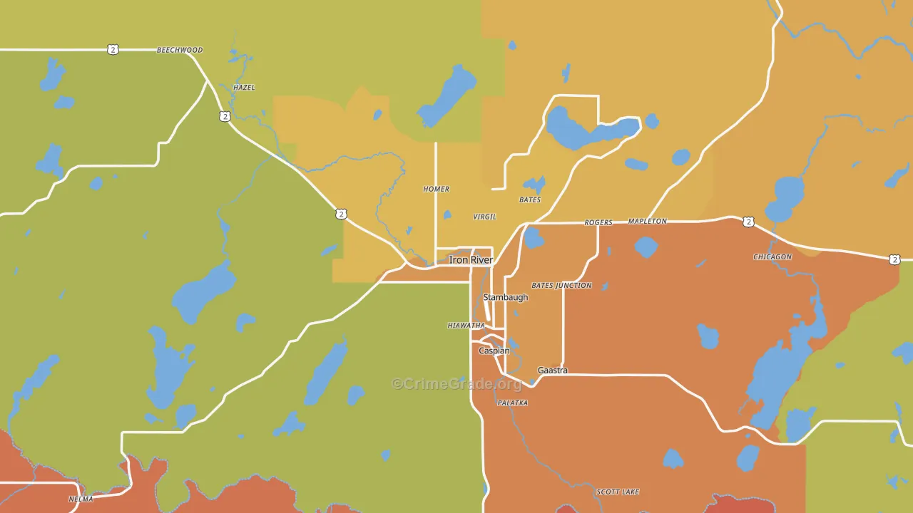 Iron River, MI Map of Assault Rates