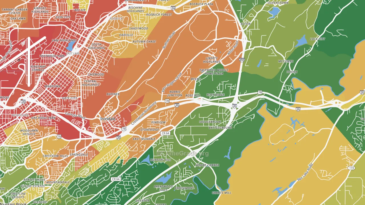 Irondale, AL Map of Assault Rates