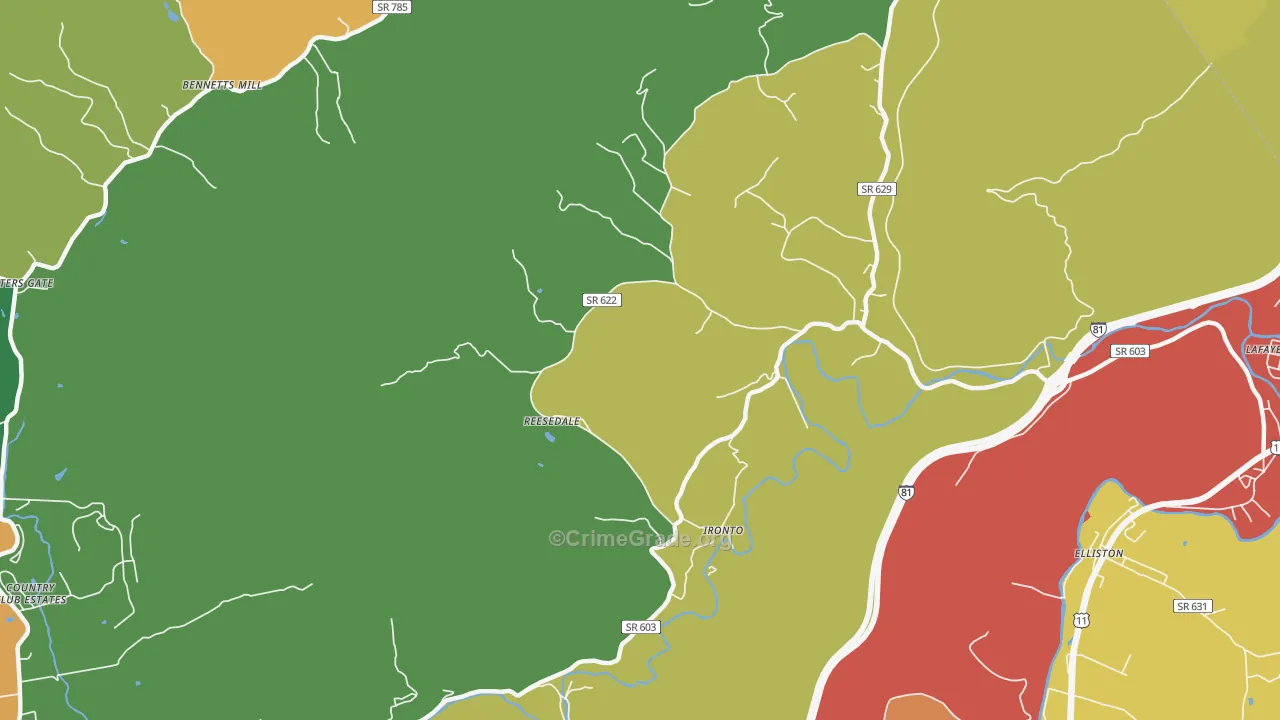 Ironto, VA Map of Assault Rates