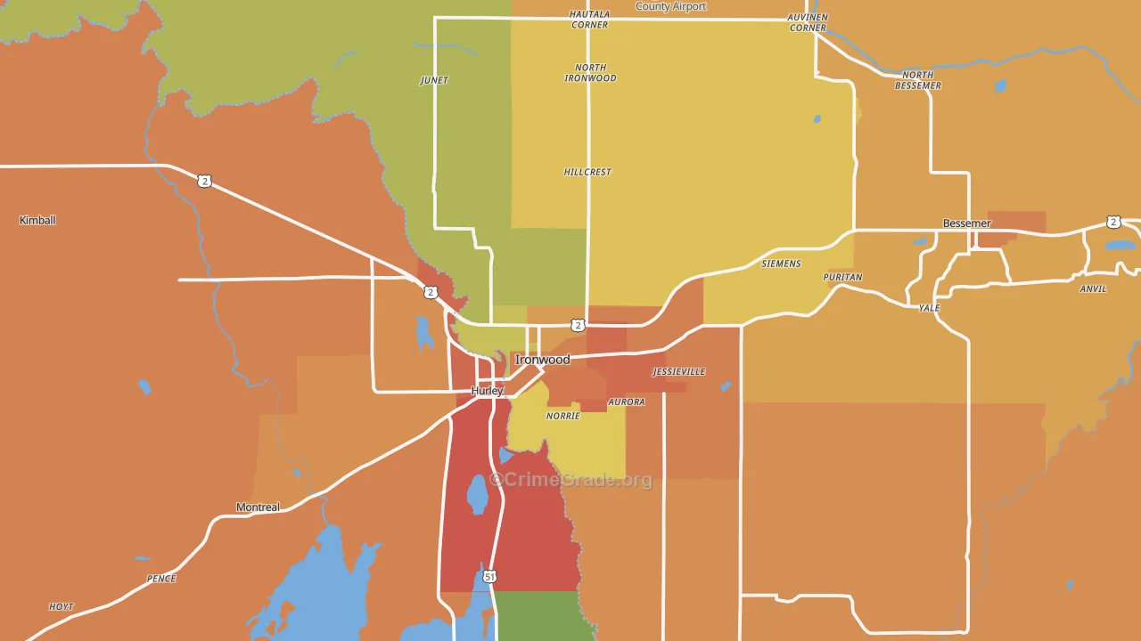 Ironwood, MI Map of Assault Rates