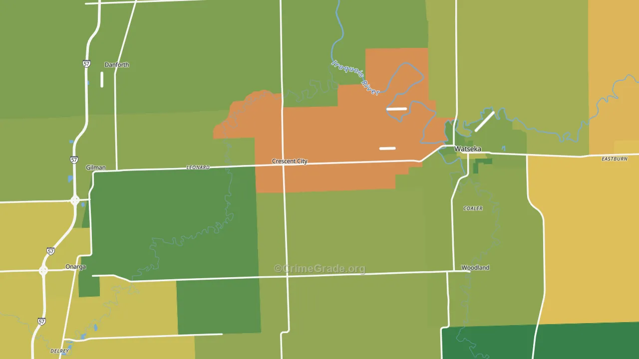 Iroquois County, IL Map of Assault Rates