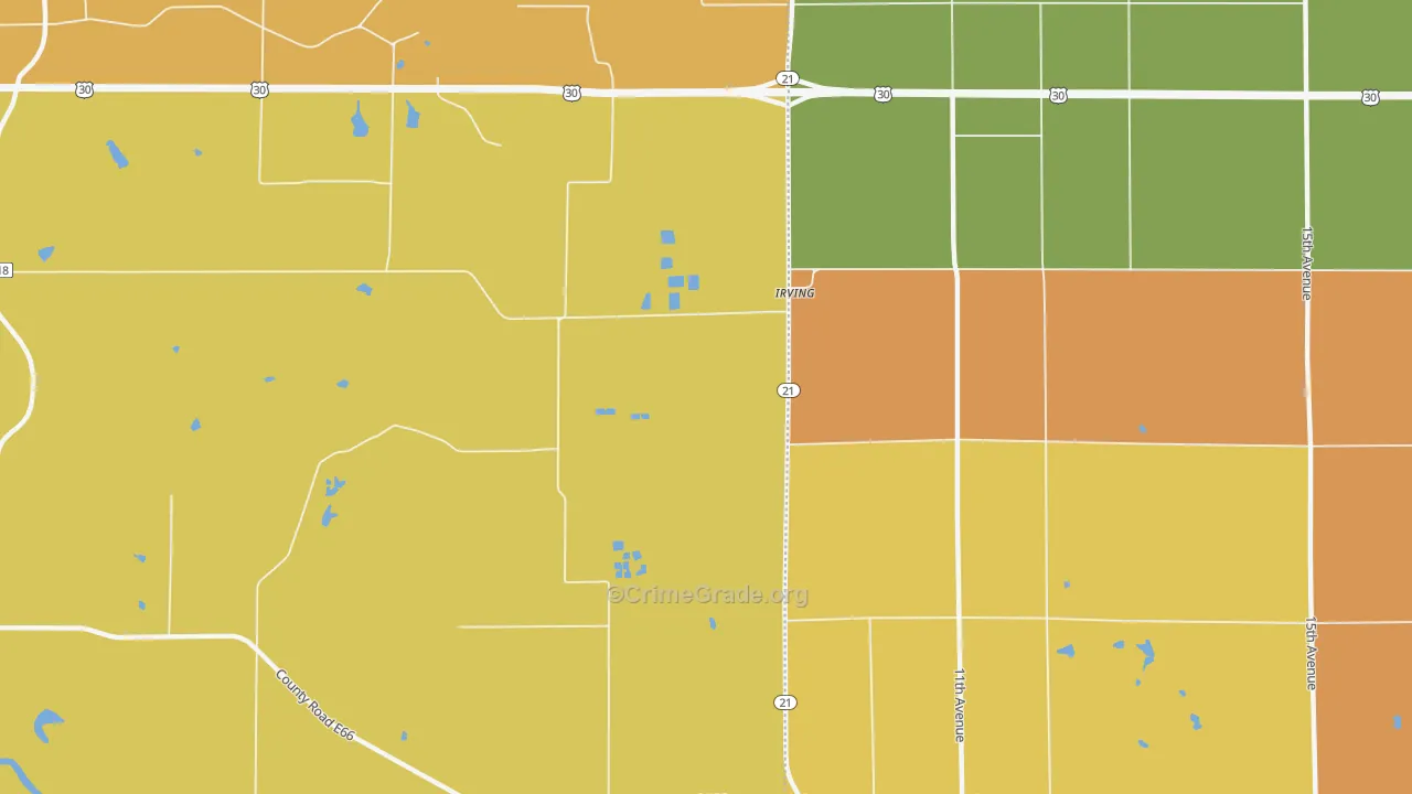 Irving, IA Map of Assault Rates