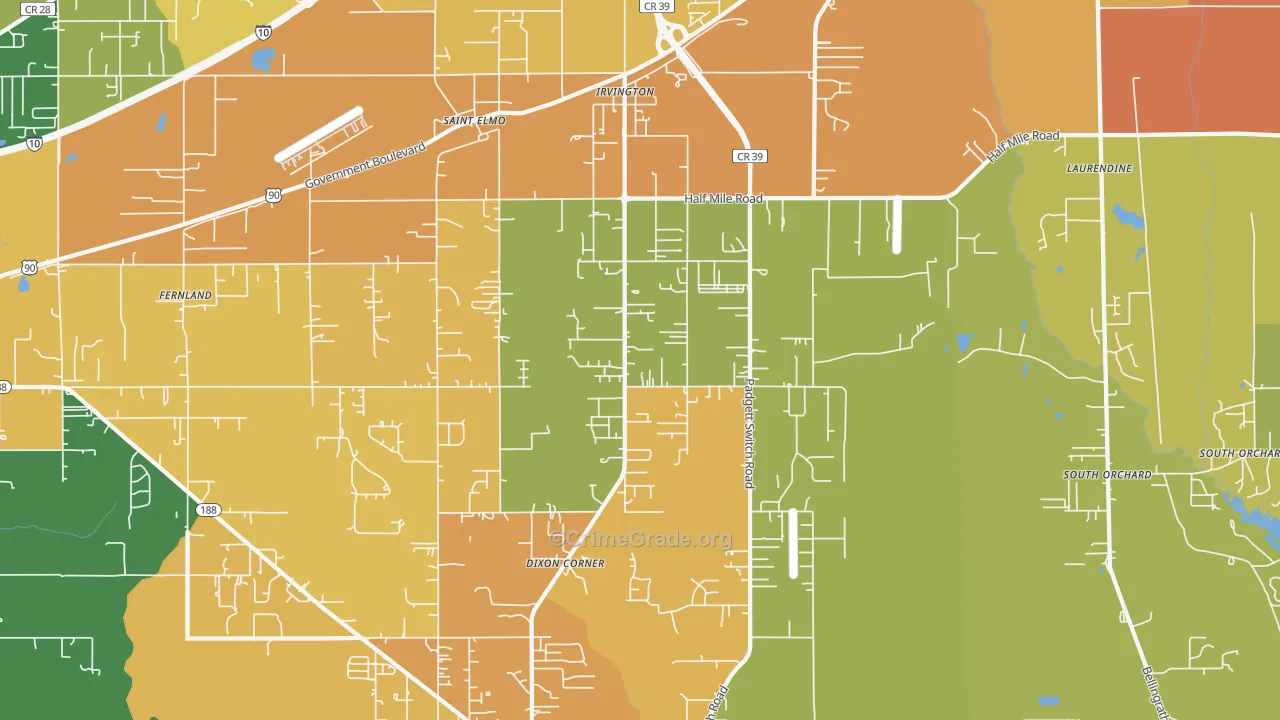 Irvington, AL Map of Assault Rates