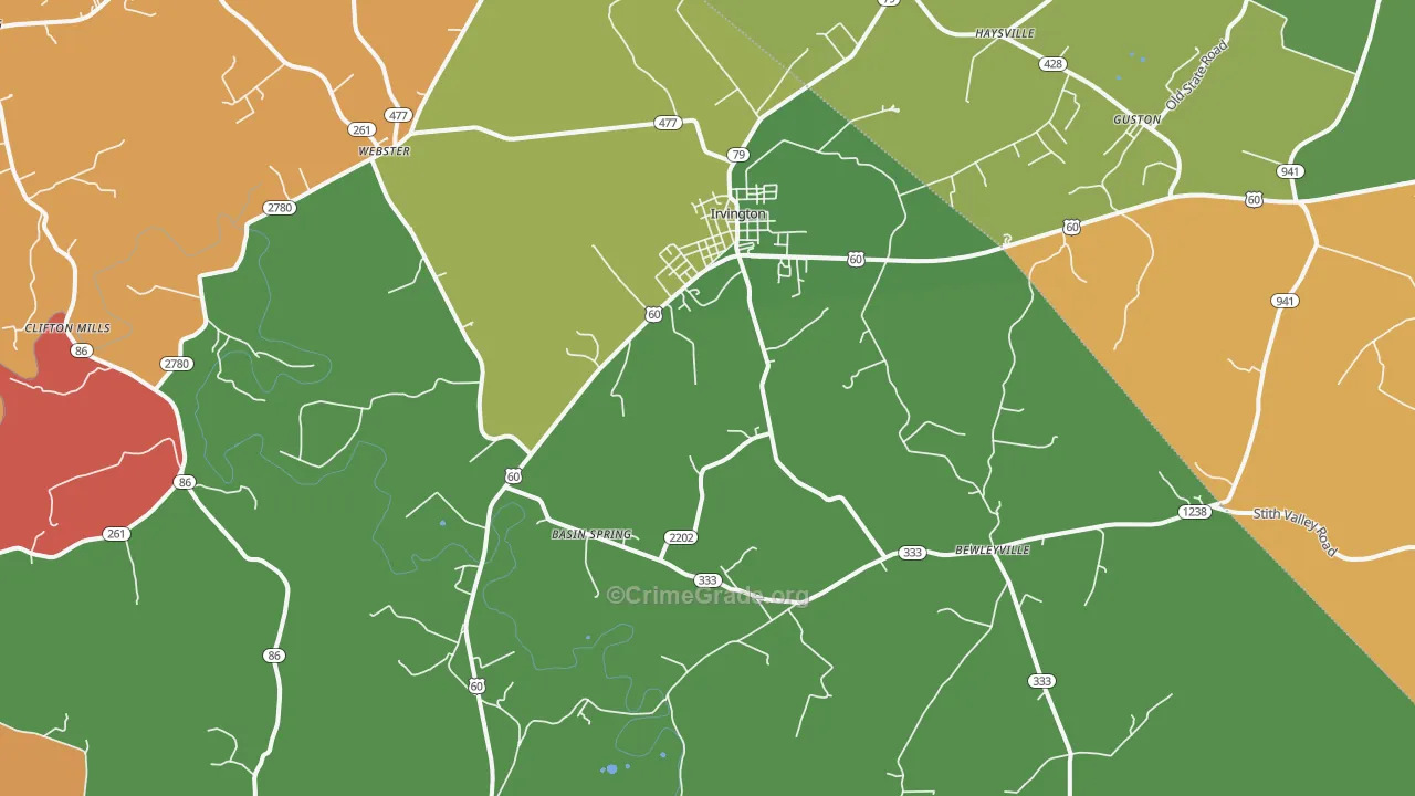 Irvington, KY Map of Assault Rates