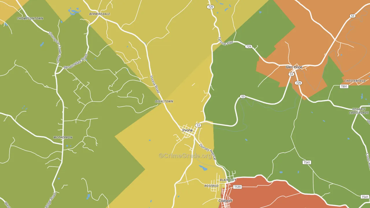 Irvona, PA Map of Assault Rates