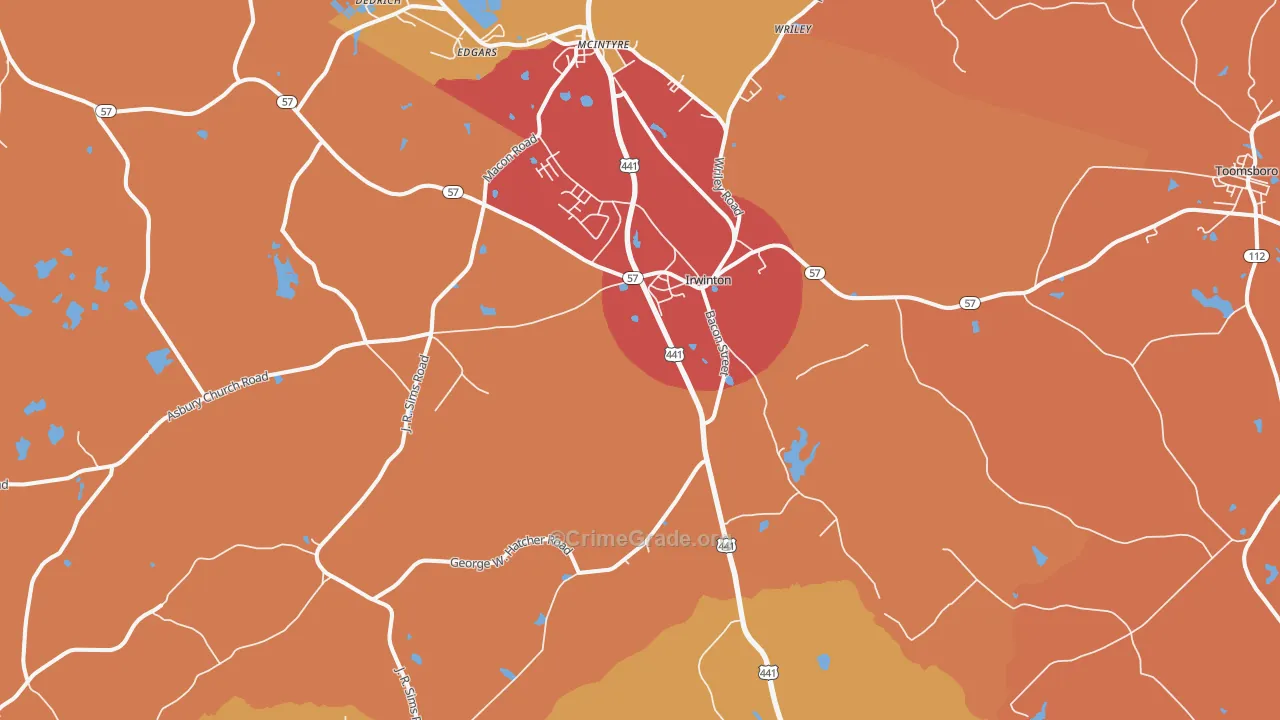 Irwinton, GA Map of Assault Rates