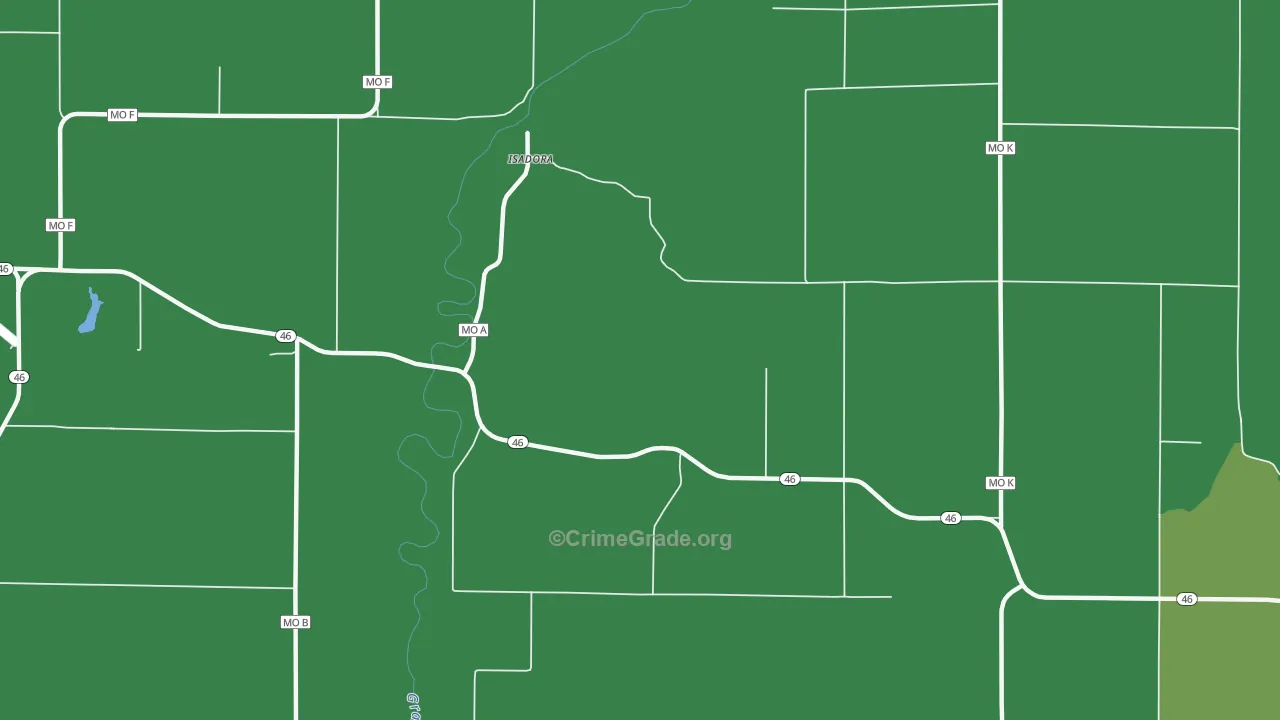 Isadora, MO Map of Assault Rates