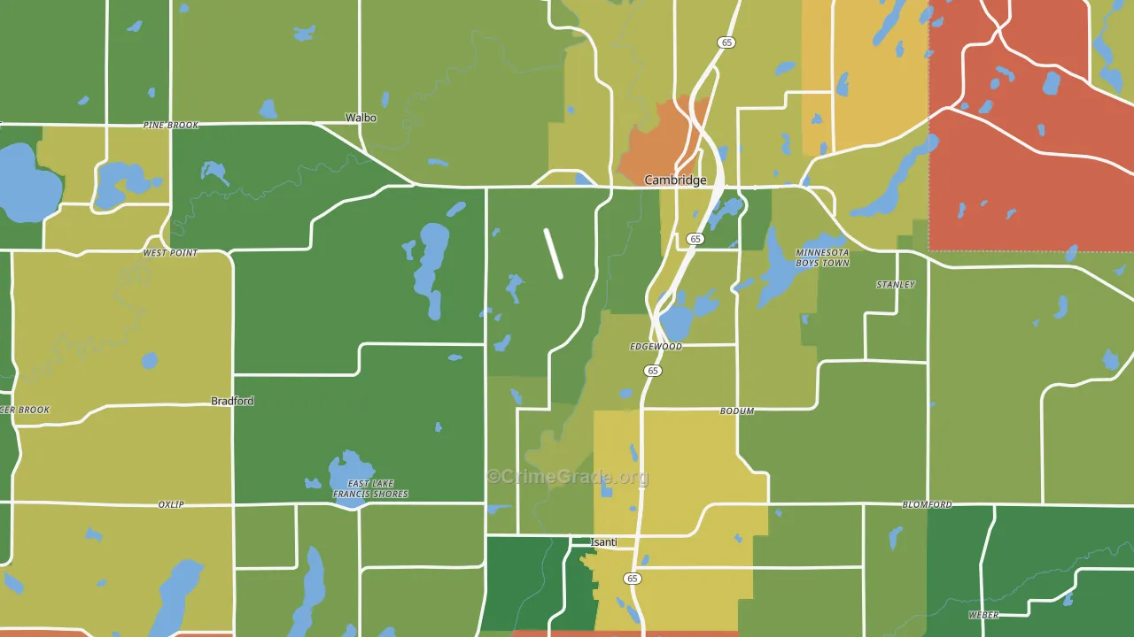 Isanti County, MN Map of Assault Rates