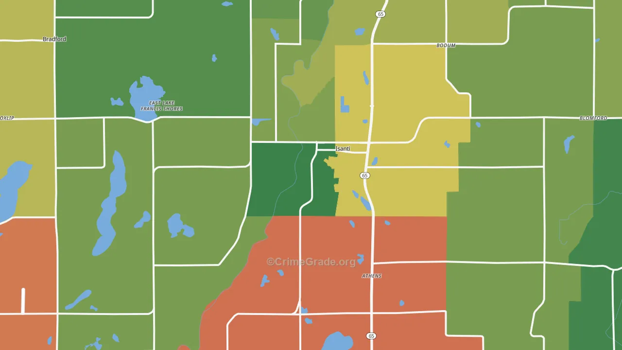 Isanti, MN Map of Assault Rates