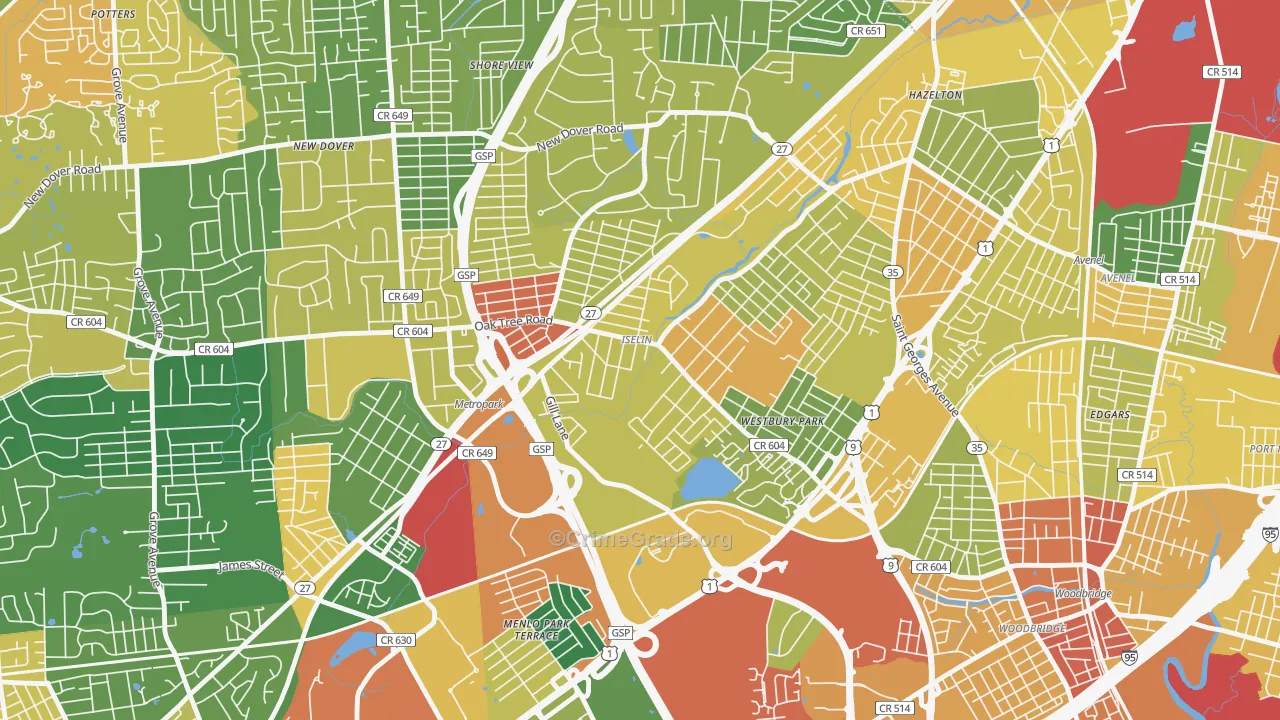 Iselin, NJ Map of Assault Rates