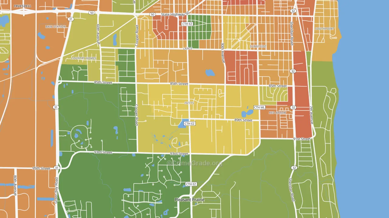 Isetts, Kenosha, WI Map of Assault Rates