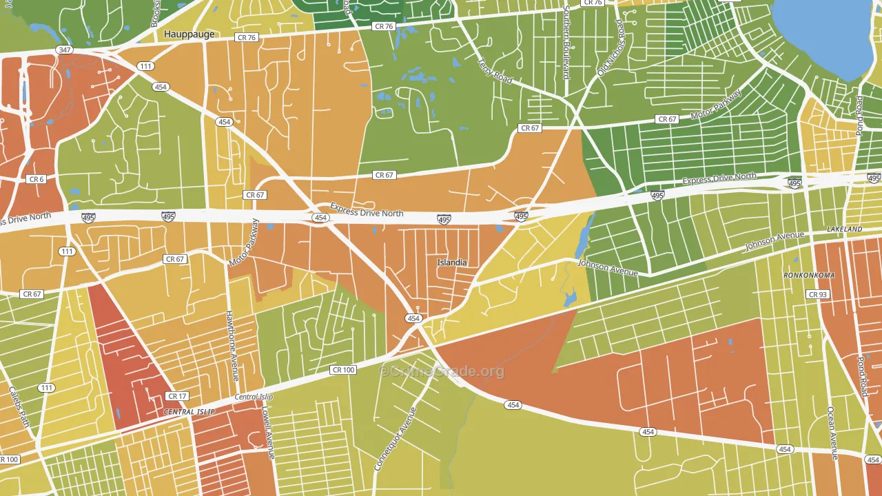 Islandia, NY Map of Assault Rates