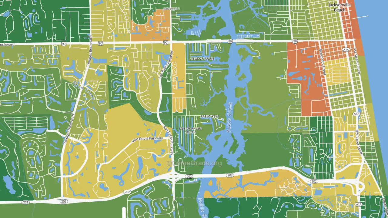 Isle of Palms, Jacksonville Beach, FL Map of Assault Rates