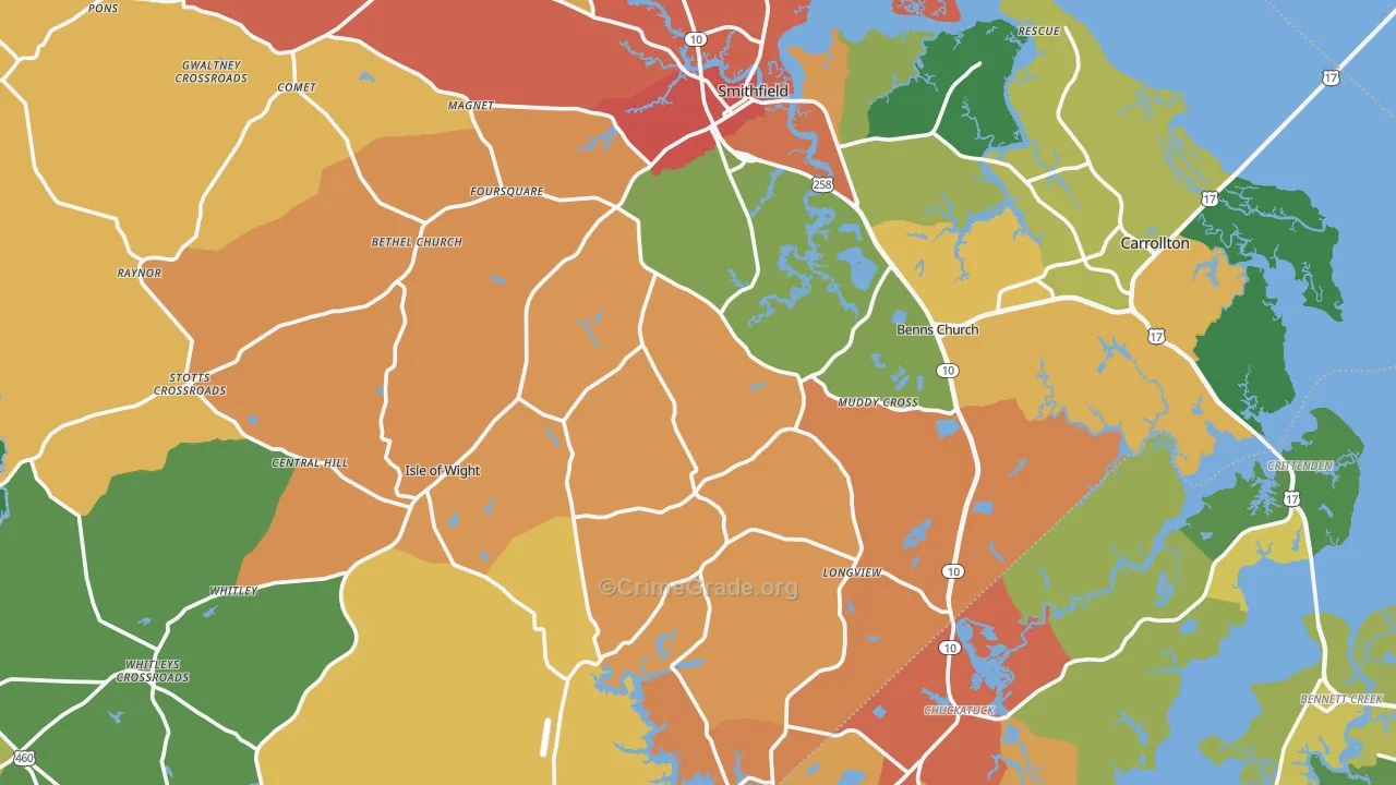 Isle of Wight County, VA Map of Assault Rates