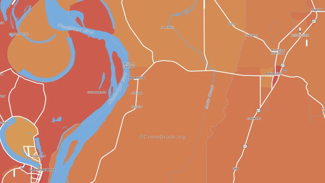 Issaquena County, MS Map of Assault Rates