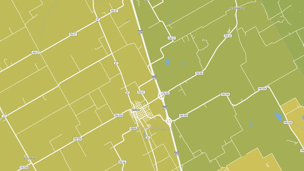 Itasca, TX Map of Assault Rates