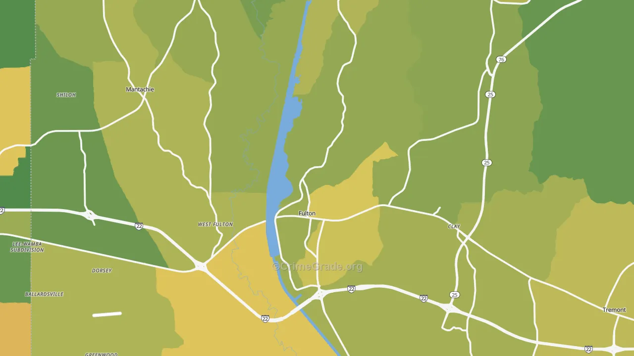 Itawamba County, MS Map of Assault Rates