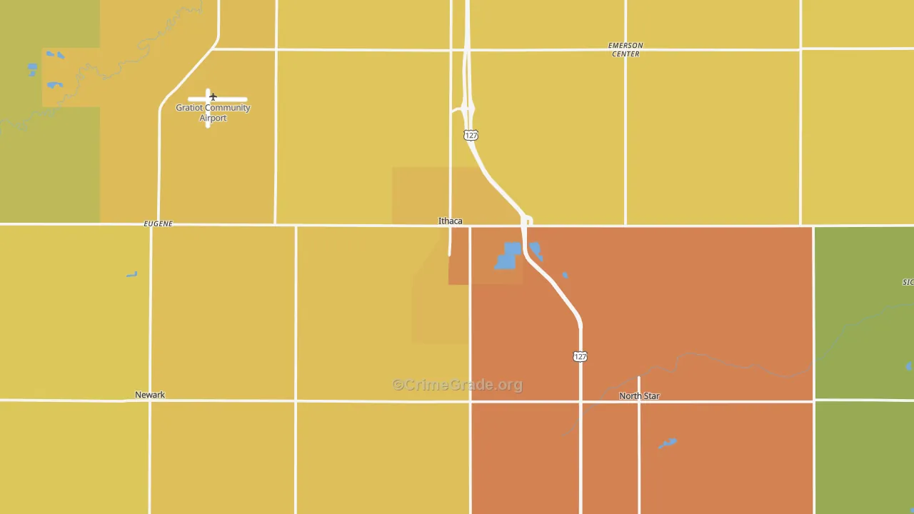 Ithaca, MI Map of Assault Rates