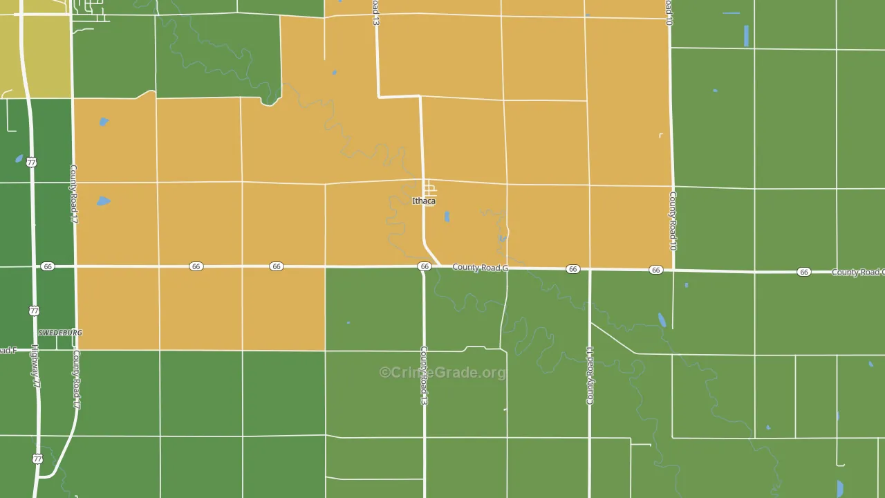 Ithaca, NE Map of Assault Rates