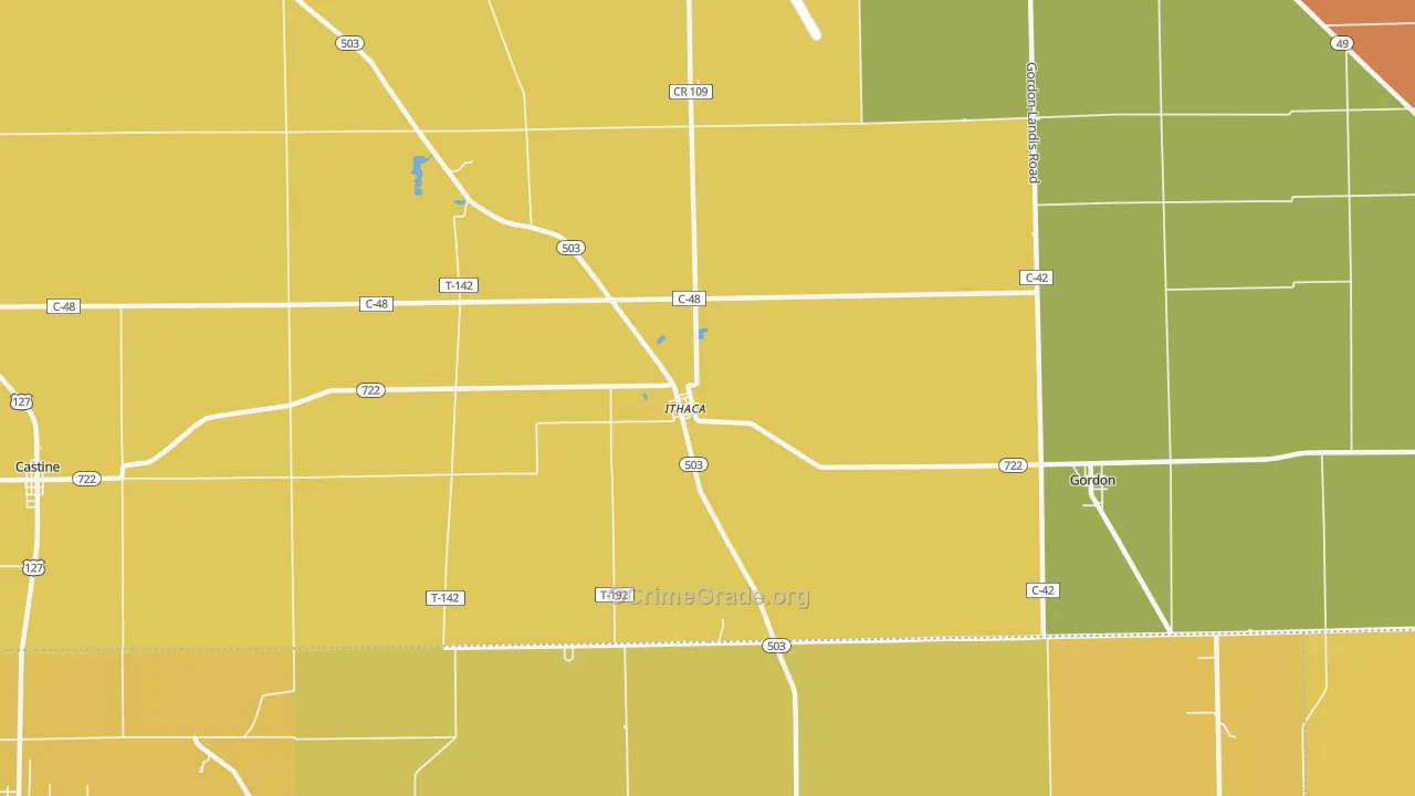 Ithaca, OH Map of Assault Rates