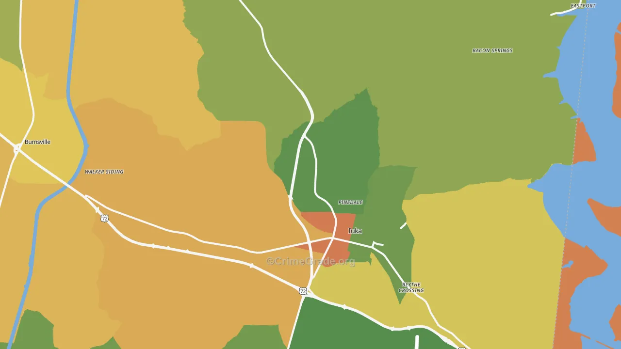 Iuka, MS Map of Assault Rates