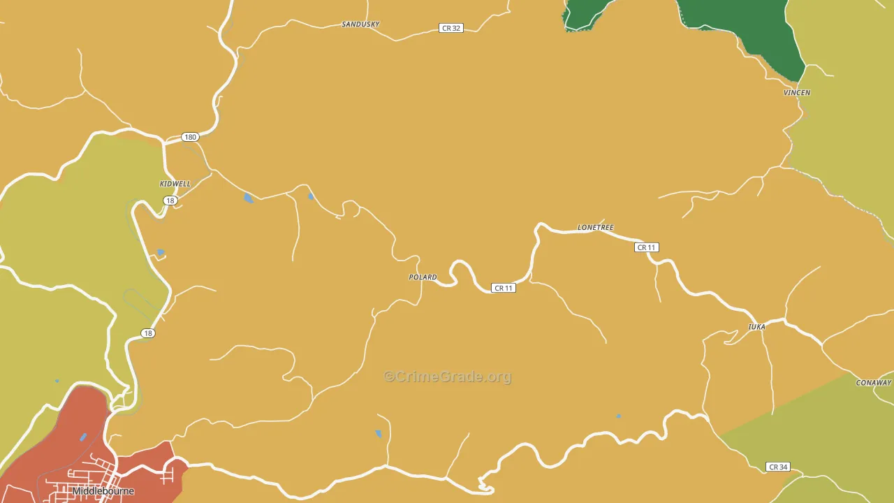 Iuka, WV Map of Assault Rates