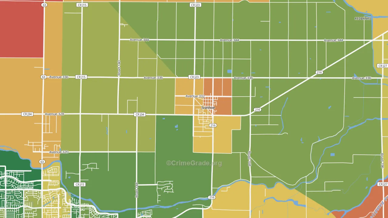 Ivanhoe, CA Map of Assault Rates