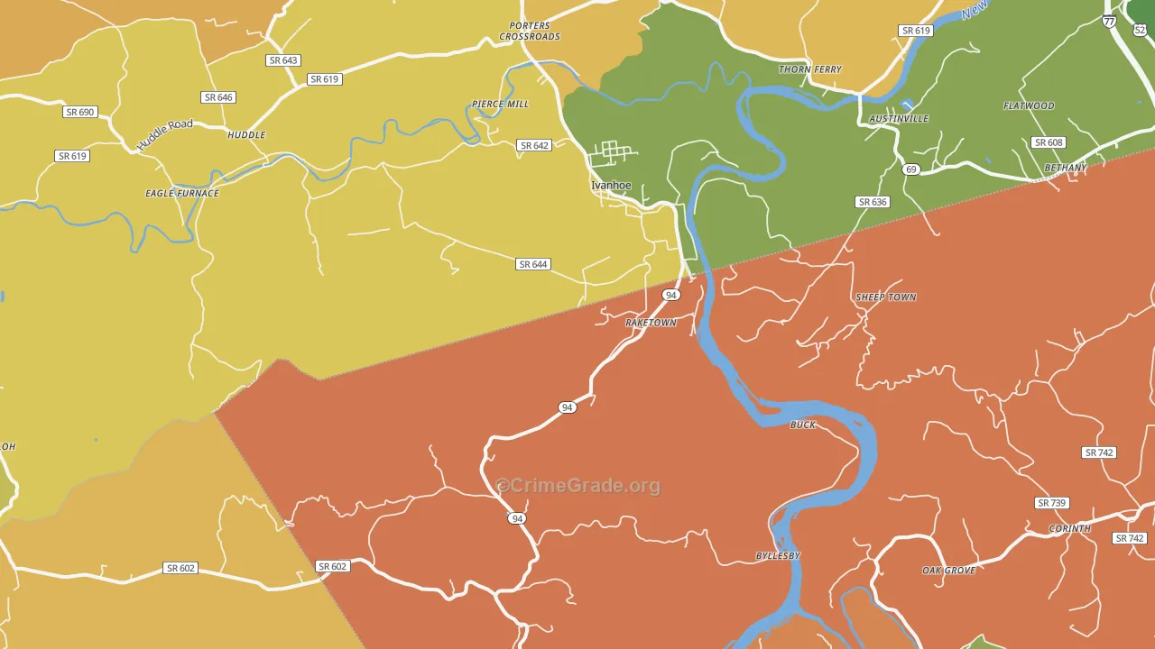 Ivanhoe, VA Map of Assault Rates