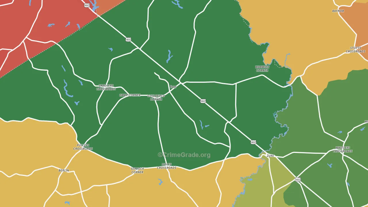 Ivor, VA Map of Assault Rates