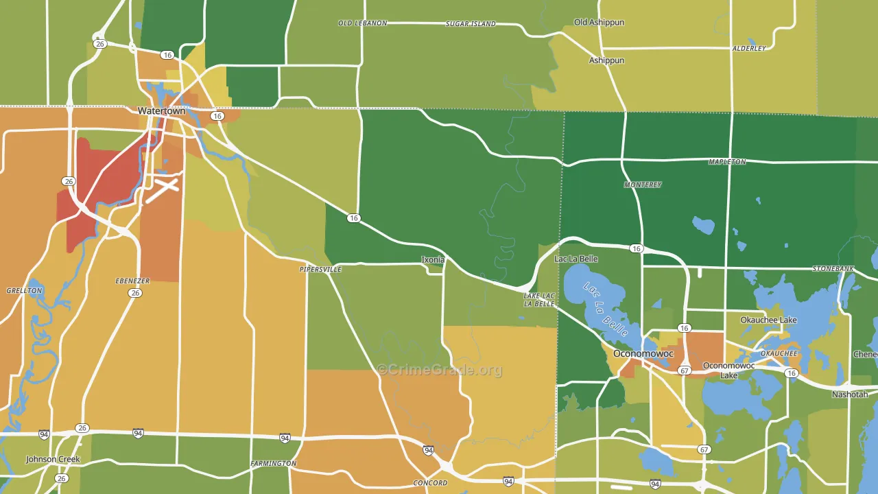 Ixonia, WI Map of Assault Rates