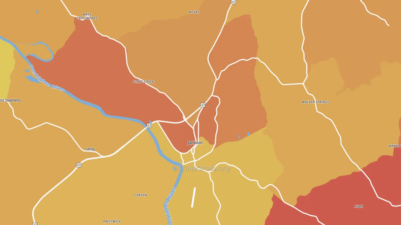 Jackson, AL Map of Assault Rates