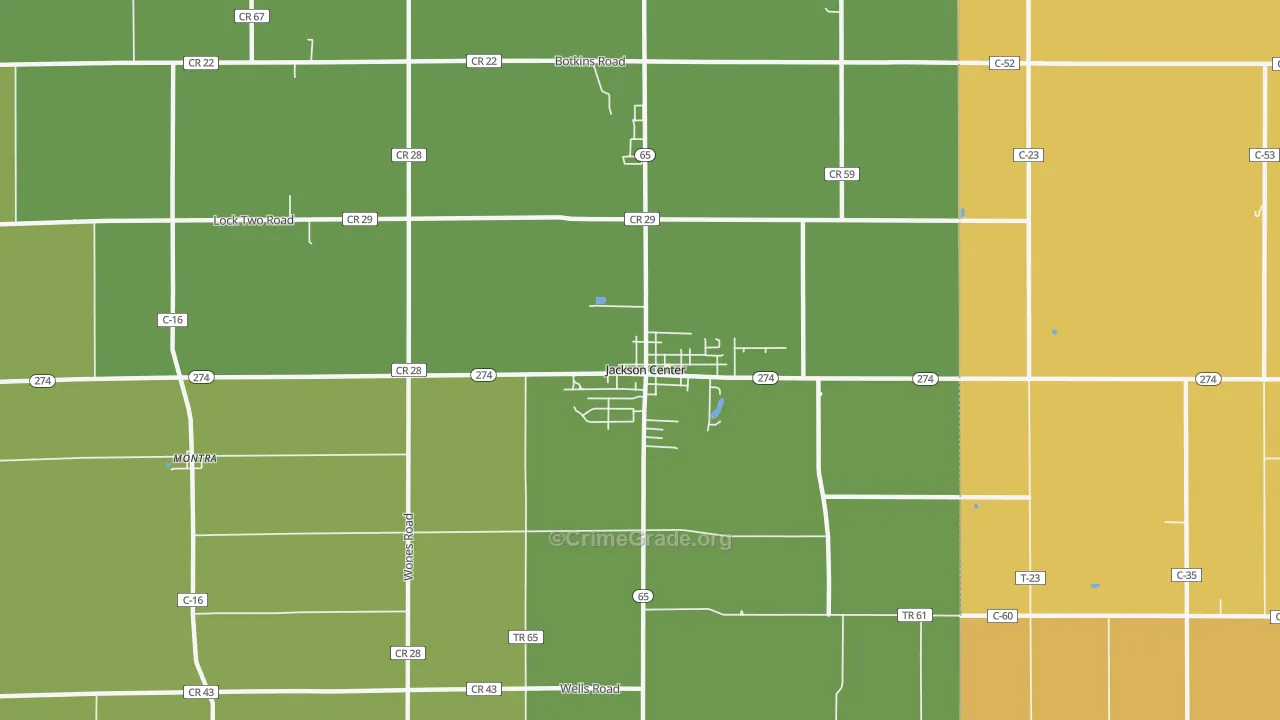 Jackson Center, OH Map of Assault Rates