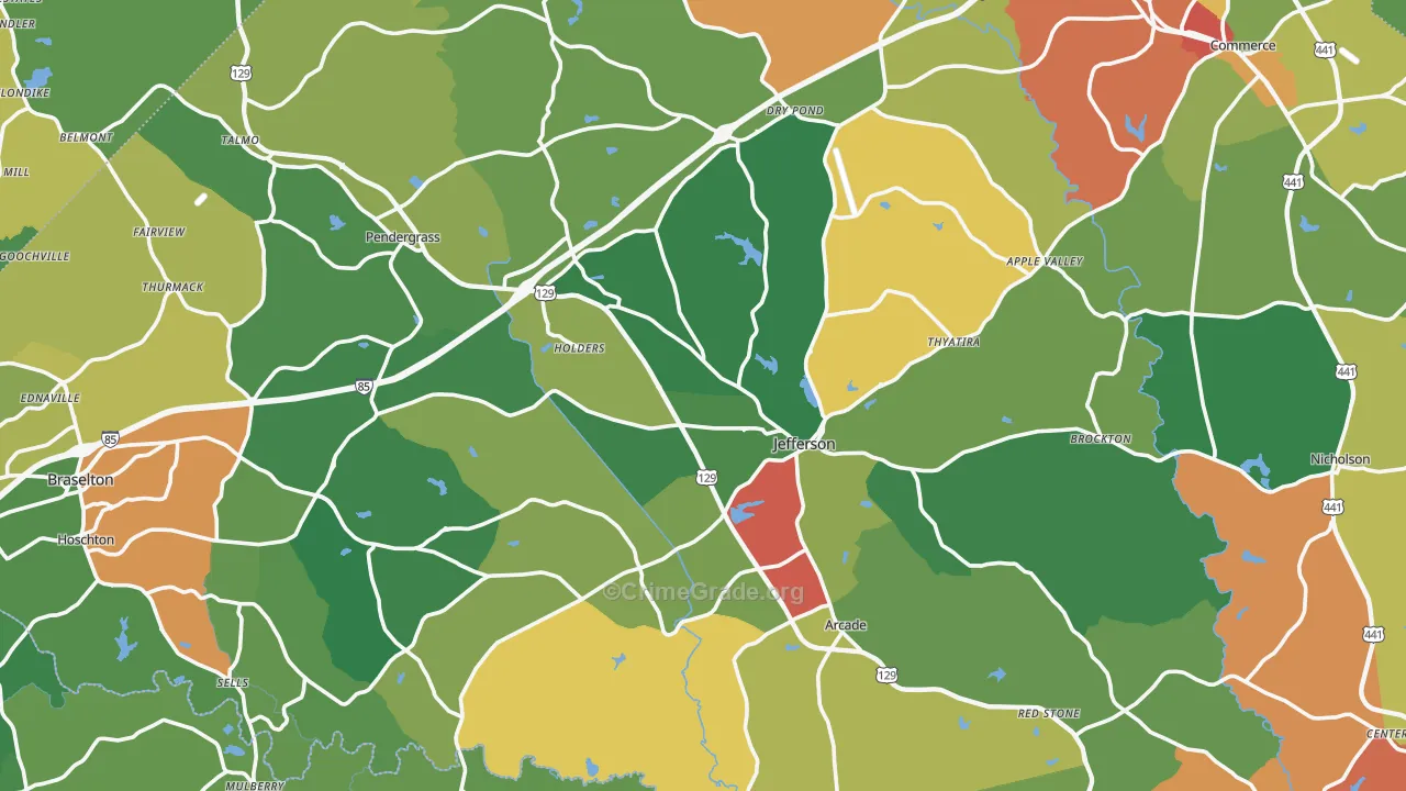 Jackson County, GA Map of Assault Rates