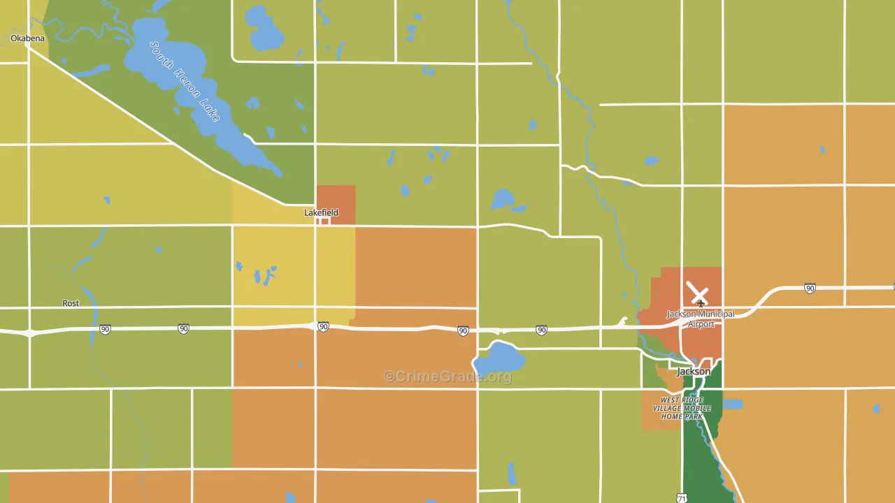 Jackson County, MN Map of Assault Rates