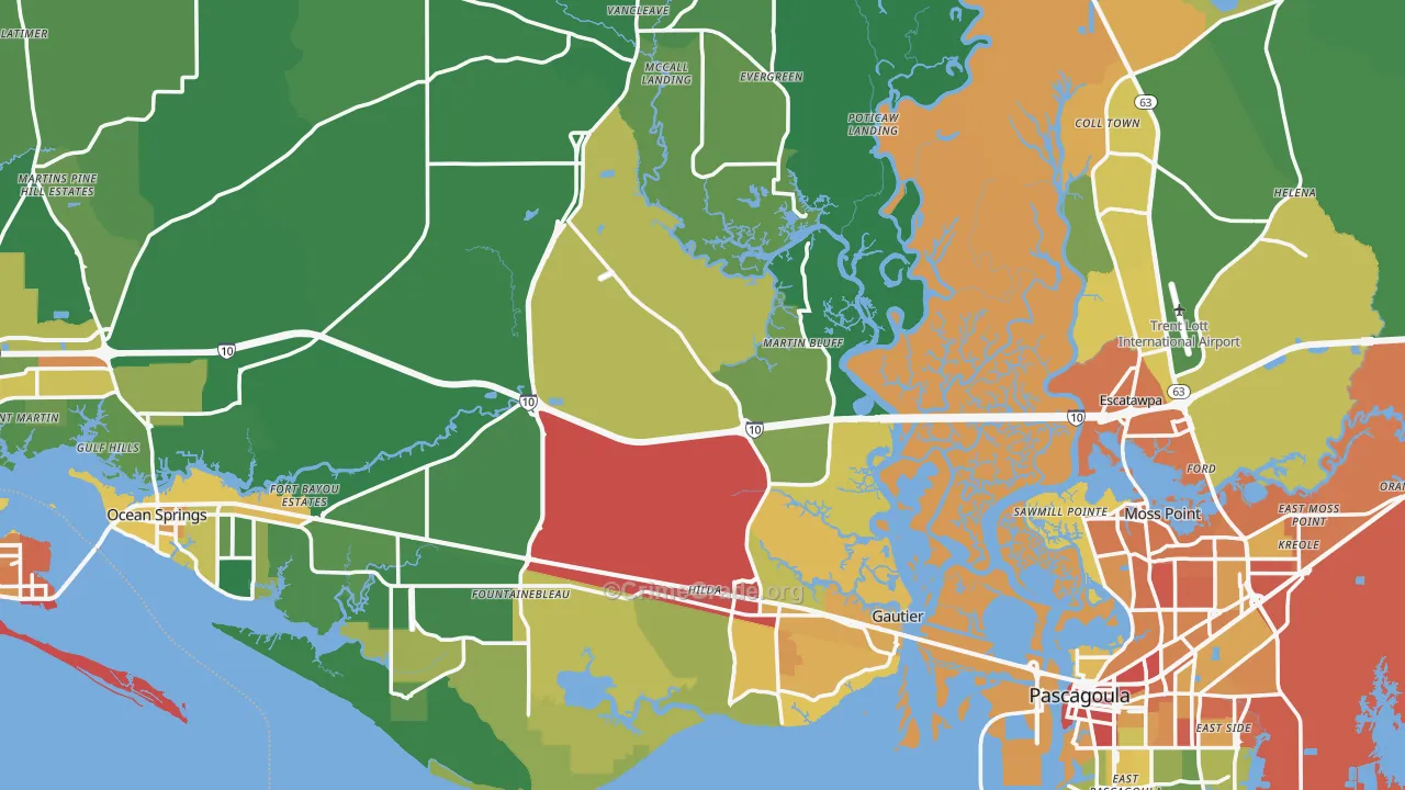 Jackson County, MS Map of Assault Rates
