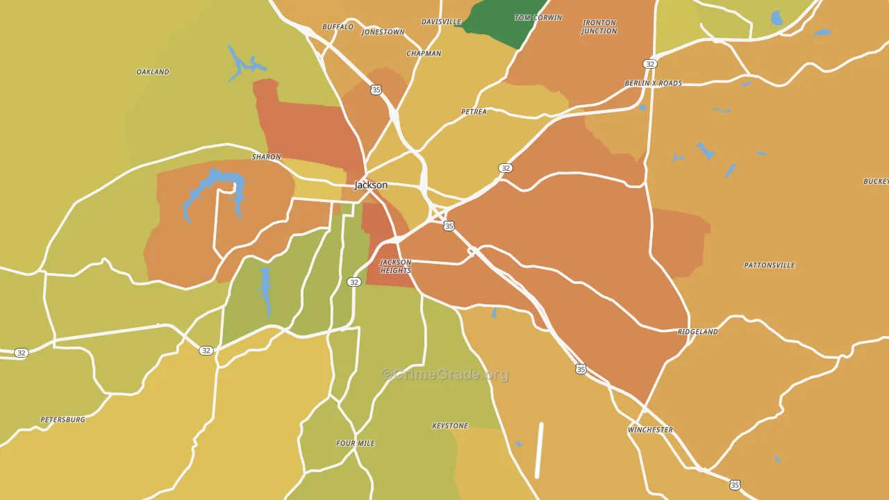 Jackson County, OH Map of Assault Rates