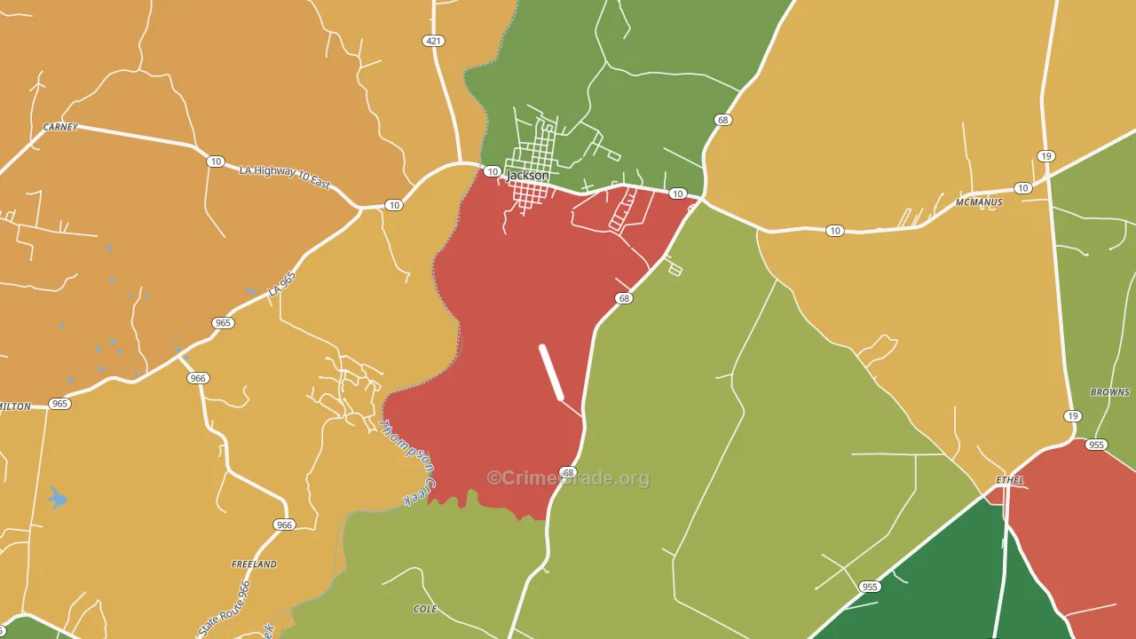 Jackson, LA Map of Assault Rates