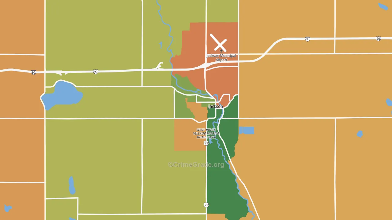 Jackson, MN Map of Assault Rates