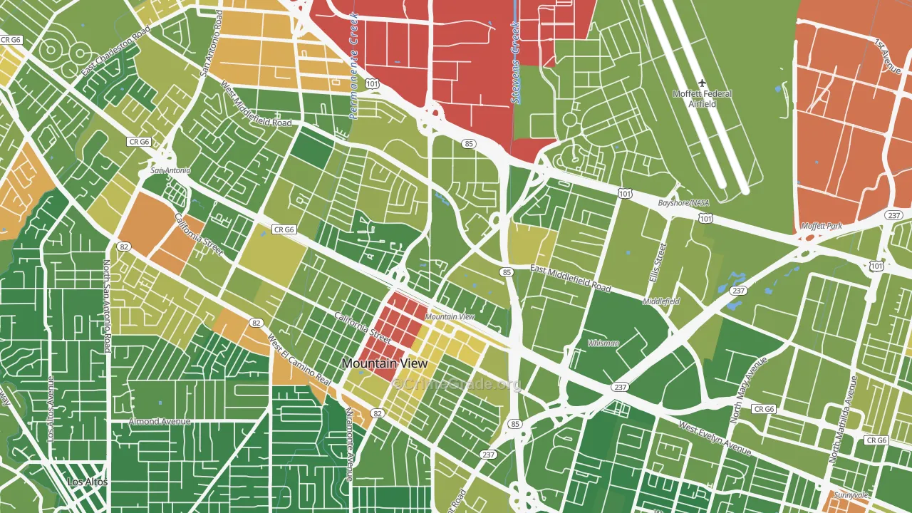 Jackson Park, Mountain View, CA Map of Assault Rates