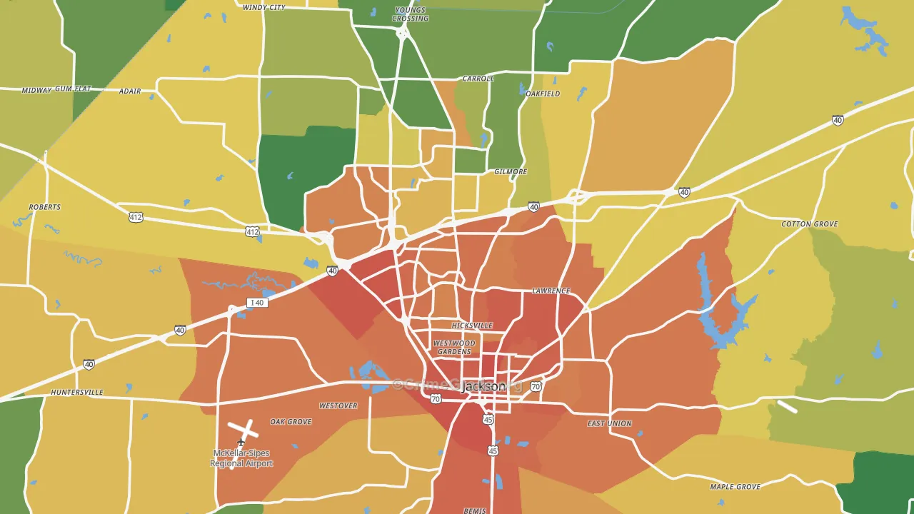 Jackson, TN Map of Assault Rates