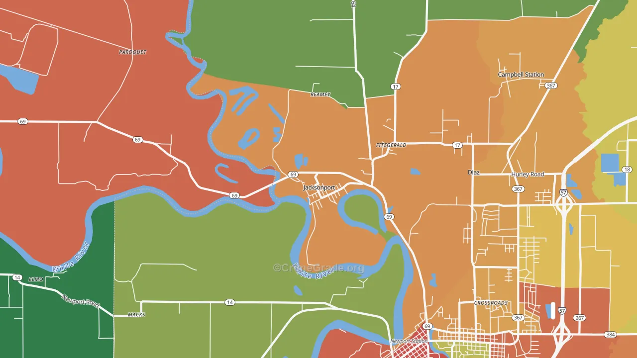 Jacksonport, AR Map of Assault Rates
