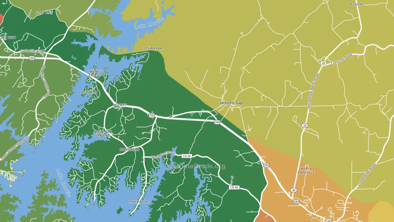 Jacksons' Gap, AL Map of Assault Rates