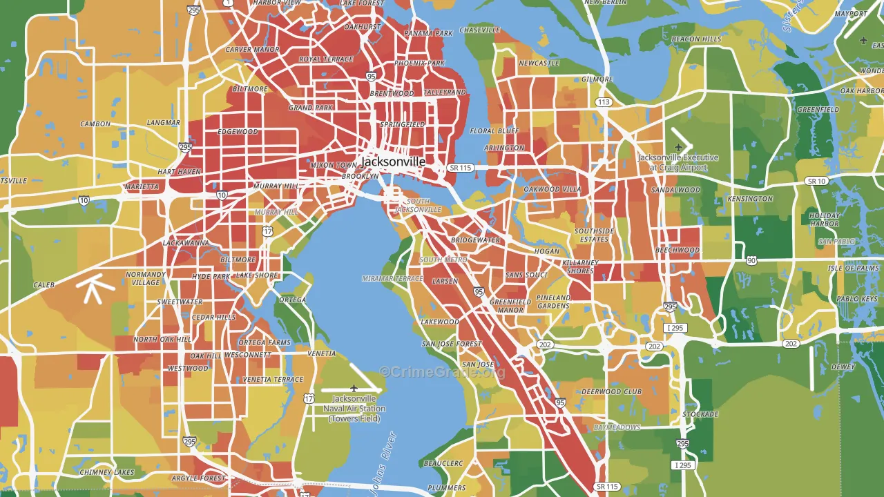 Jacksonville, FL Map of Assault Rates