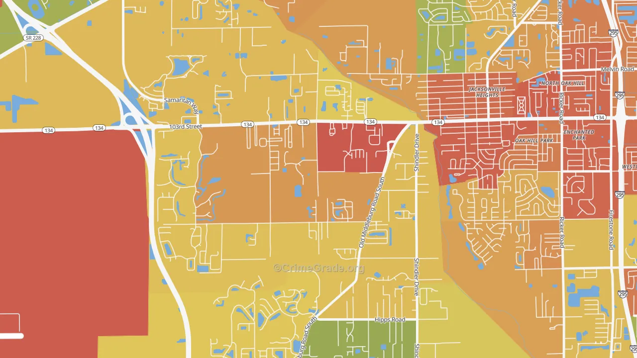 Jacksonville Heights South, Jacksonville, FL Map of Assault Rates