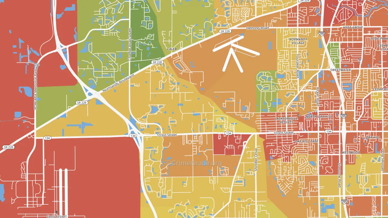Jacksonville Heights West, Jacksonville, FL Map of Assault Rates